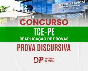 Banner de divulgação do curso Discursiva na Prática para a prova discursiva do concurso TCE-PE 2026, cargos com reaplicação de provas