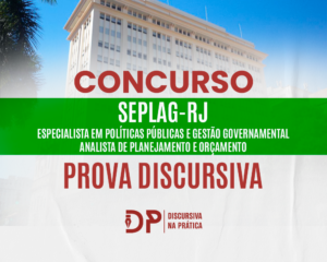 Fachada do Edifício Estácio de Sá, no Rio de Janeiro, ao fundo de arte sobre o concurso SEPLAG-RJ para EPPGG e APO e a prova discursiva.